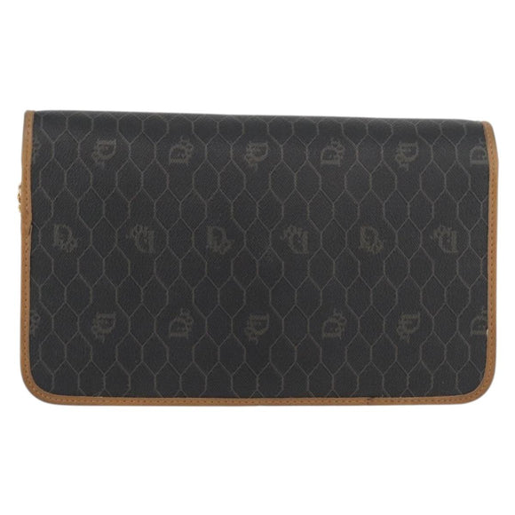 Christian Dior Honeycomb Canvas Shoulder Bag PVC Beige Gold Auth 176623