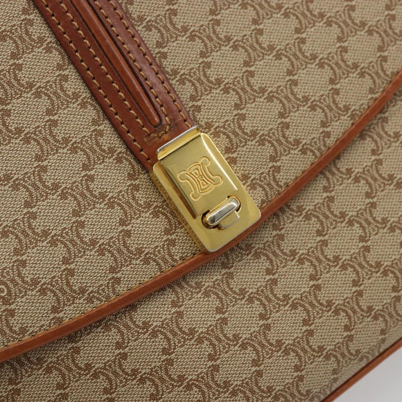CELINE Macadam Canvas Shoulder Bag PVC Beige Gold Auth 176626A