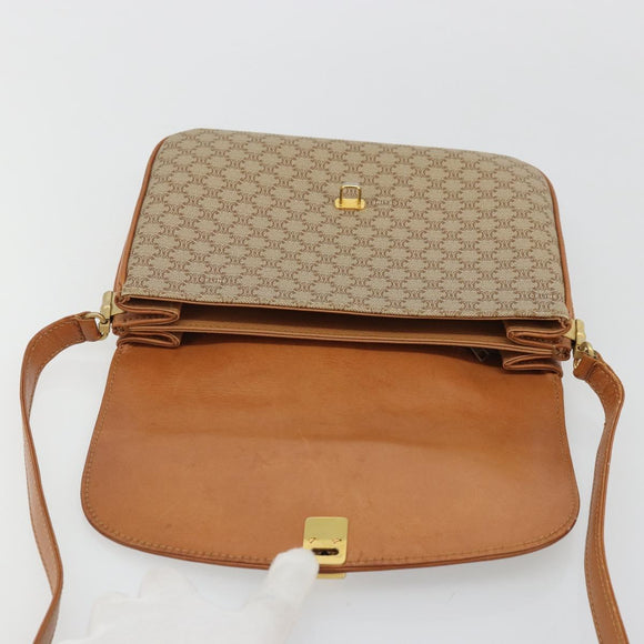 CELINE Macadam Canvas Shoulder Bag PVC Beige Gold Auth 176626A