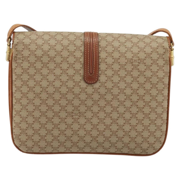 CELINE Macadam Canvas Shoulder Bag PVC Beige Gold Auth 176626A