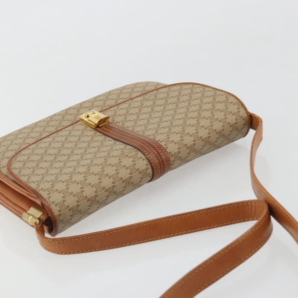 CELINE Macadam Canvas Shoulder Bag PVC Beige Gold Auth 176626A