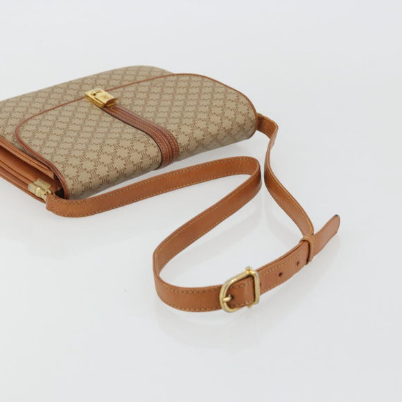 CELINE Macadam Canvas Shoulder Bag PVC Beige Gold Auth 176626A