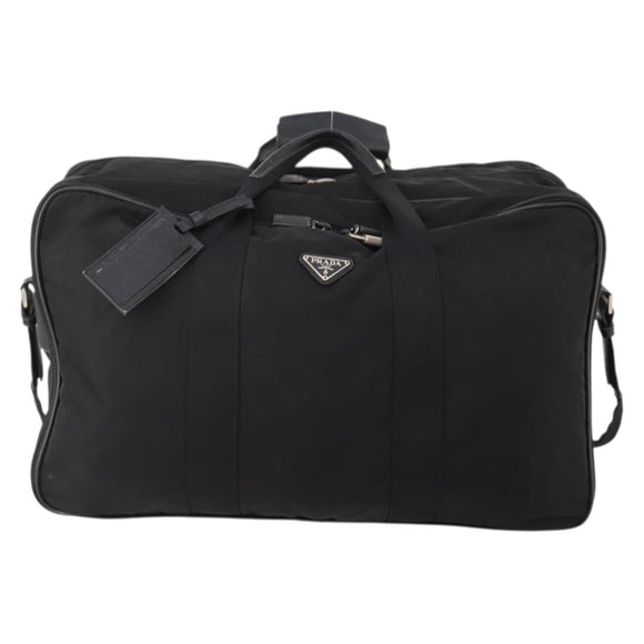 PRADA Boston Bag Nylon 2way Black Silver Auth 176630
