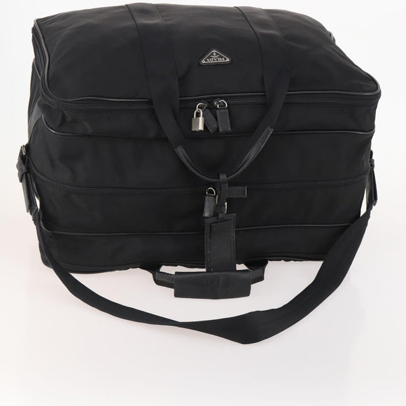 PRADA Boston Bag Nylon 2way Black Silver Auth 176630