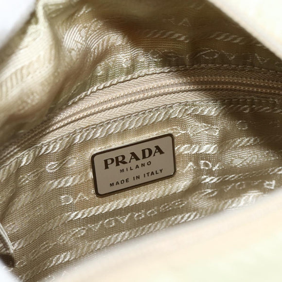 PRADA Tote Bag Nylon Beige Silver Auth 176637