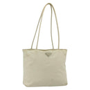 PRADA Tote Bag Nylon Beige Silver Auth 176637-1