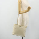 PRADA Tote Bag Nylon Beige Silver Auth 176637-23