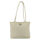 PRADA Tote Bag Nylon Beige Silver Auth 176637-13