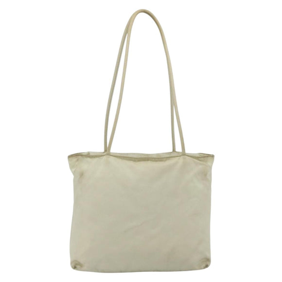 PRADA Tote Bag Nylon Beige Silver Auth 176637