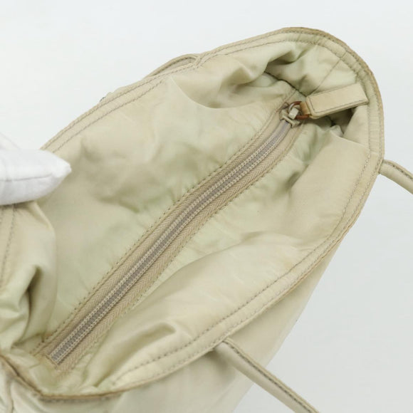 PRADA Tote Bag Nylon Beige Silver Auth 176637