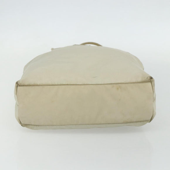 PRADA Tote Bag Nylon Beige Silver Auth 176637