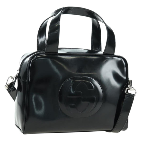 GUCCI Hand Bag Patent leather 2way Black Silver Auth 176640