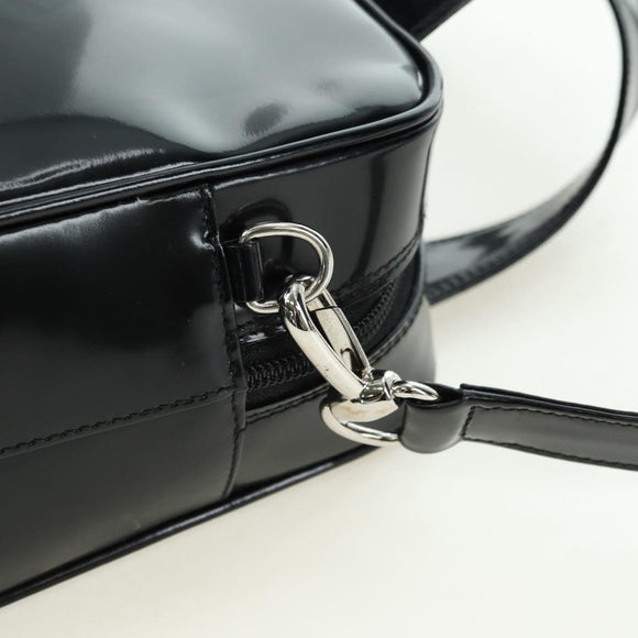 GUCCI Hand Bag Patent leather 2way Black Silver Auth 176640