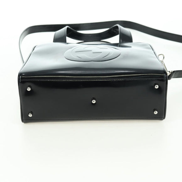 GUCCI Hand Bag Patent leather 2way Black Silver Auth 176640