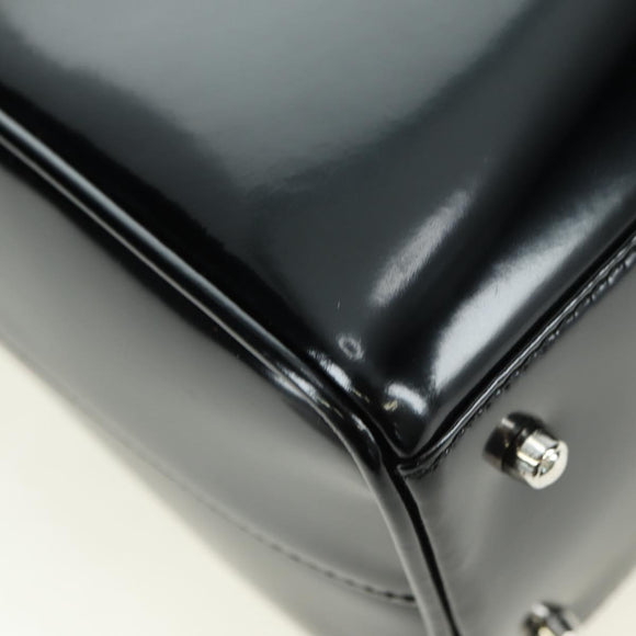 GUCCI Hand Bag Patent leather 2way Black Silver Auth 176640