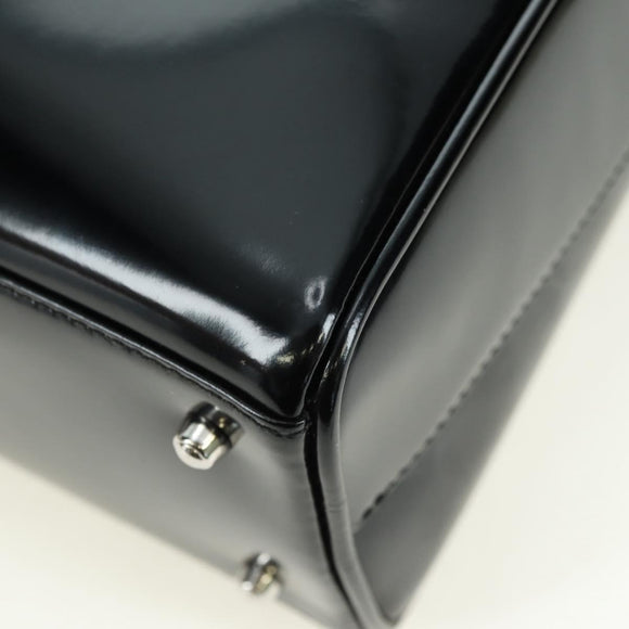 GUCCI Hand Bag Patent leather 2way Black Silver Auth 176640