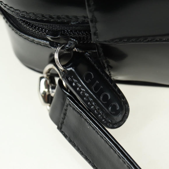 GUCCI Hand Bag Patent leather 2way Black Silver Auth 176640
