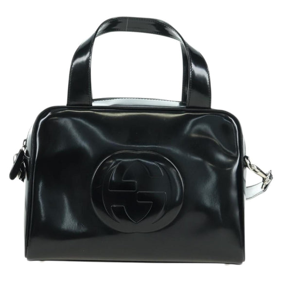 GUCCI Hand Bag Patent leather 2way Black Silver Auth 176640