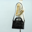 GUCCI Hand Bag Patent leather 2way Black Silver Auth 176640-26