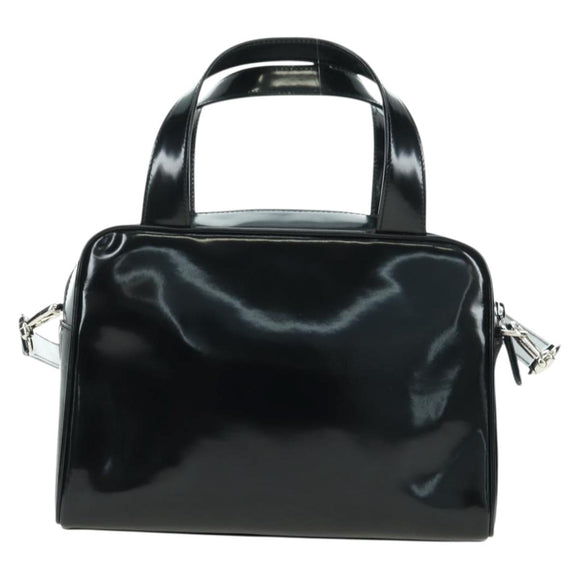 GUCCI Hand Bag Patent leather 2way Black Silver Auth 176640