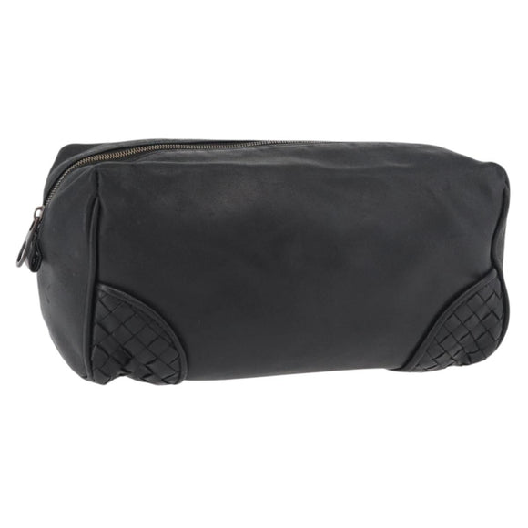 BOTTEGA VENETA Clutch Bag Leather Black Auth 176641