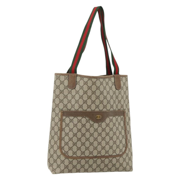 GUCCI GG Supreme Web Sherry Line Tote Bag PVC Beige Red 39 02 003 Auth 176643