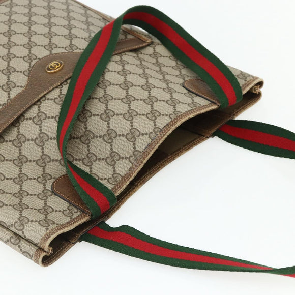GUCCI GG Supreme Web Sherry Line Tote Bag PVC Beige Red 39 02 003 Auth 176643