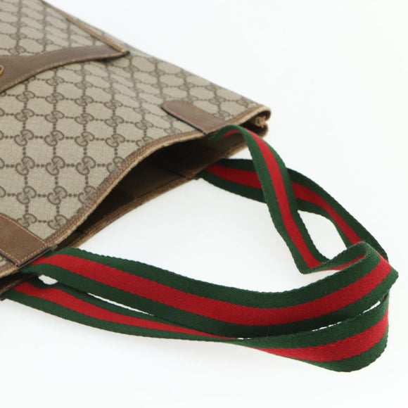 GUCCI GG Supreme Web Sherry Line Tote Bag PVC Beige Red 39 02 003 Auth 176643