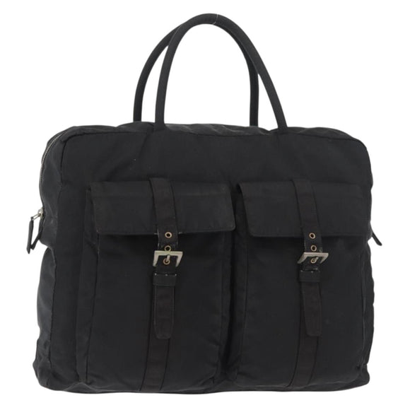 PRADA Tote Bag Nylon Black Silver Auth 176645
