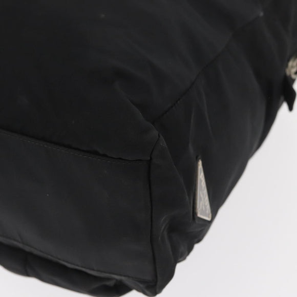 PRADA Tote Bag Nylon Black Silver Auth 176645