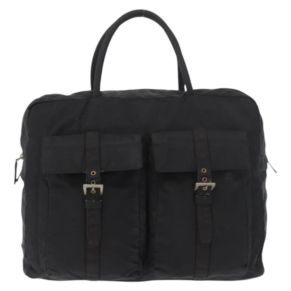 PRADA Tote Bag Nylon Black Silver Auth 176645