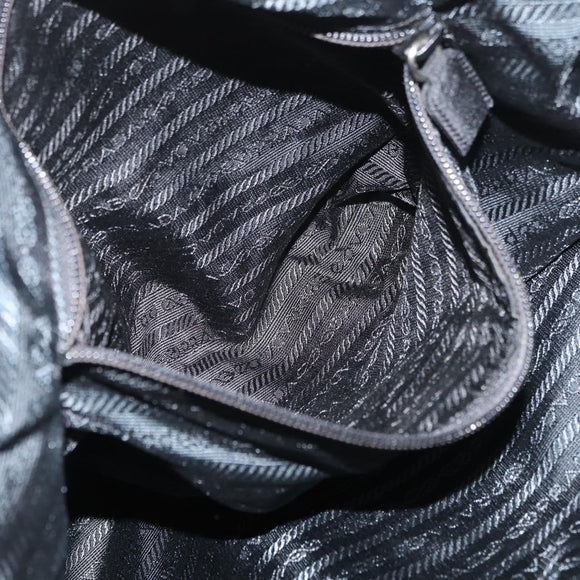 PRADA Tote Bag Nylon Black Silver Auth 176645