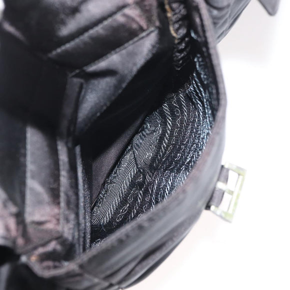 PRADA Tote Bag Nylon Black Silver Auth 176645