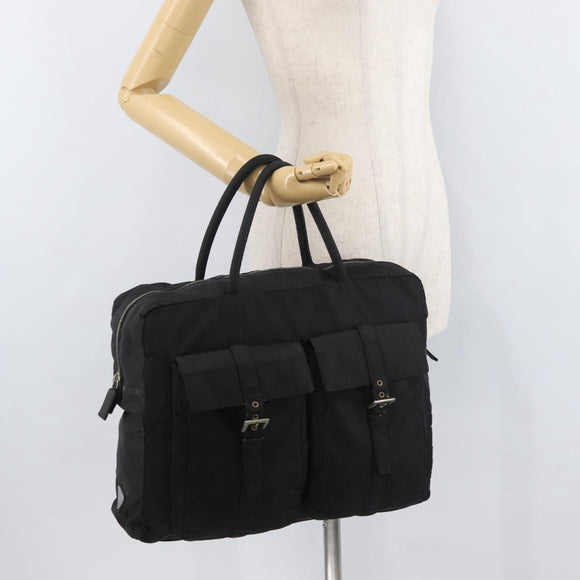 PRADA Tote Bag Nylon Black Silver Auth 176645