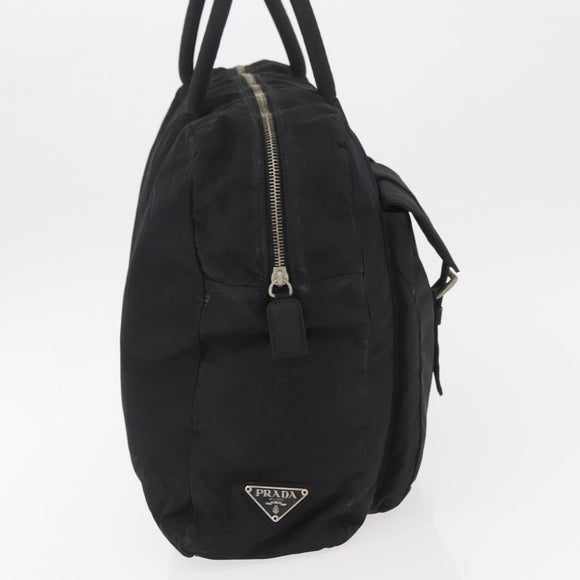 PRADA Tote Bag Nylon Black Silver Auth 176645