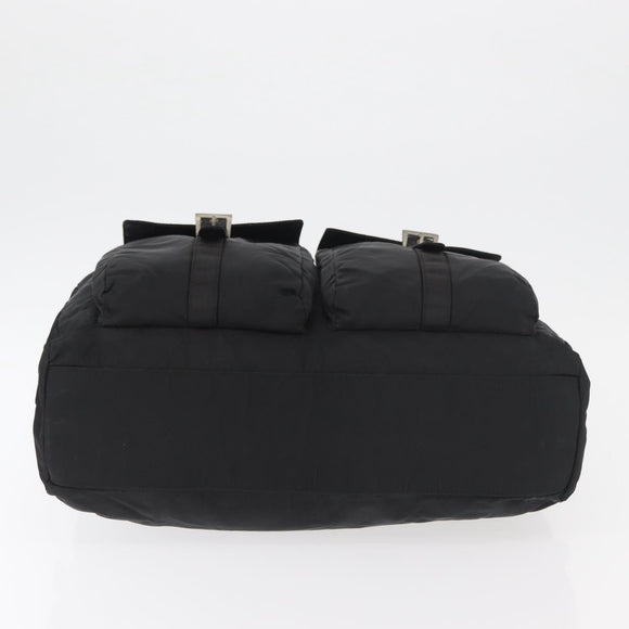 PRADA Tote Bag Nylon Black Silver Auth 176645
