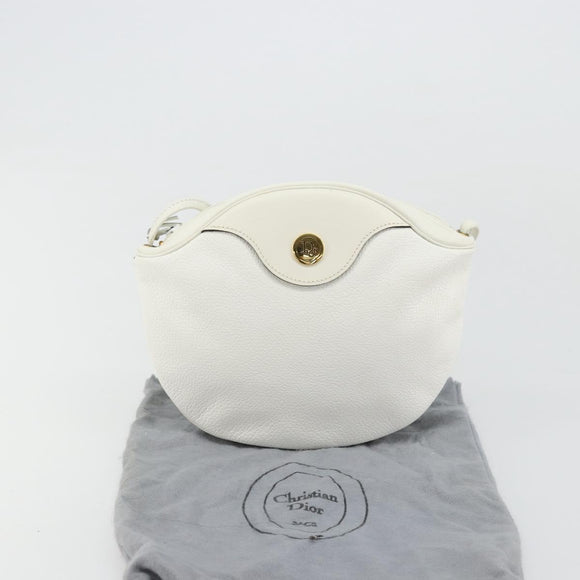 Christian Dior Shoulder Bag Leather White Gold Auth 176650