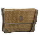 FENDI Zucchino Canvas Shoulder Bag Beige Gold Auth 176651-1