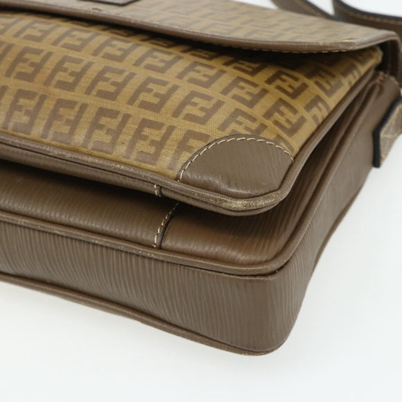 FENDI Zucchino Canvas Shoulder Bag Beige Gold Auth 176651