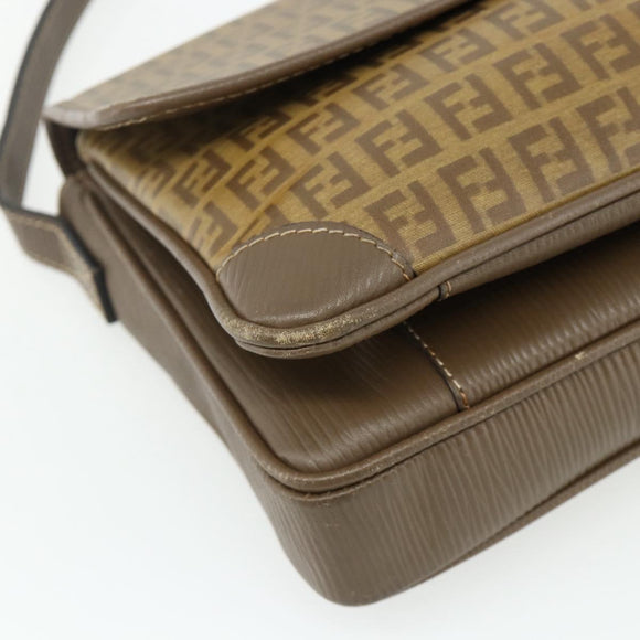 FENDI Zucchino Canvas Shoulder Bag Beige Gold Auth 176651