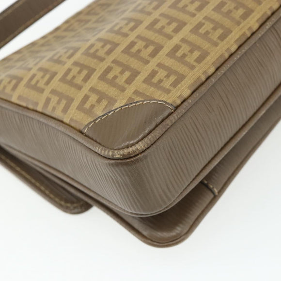 FENDI Zucchino Canvas Shoulder Bag Beige Gold Auth 176651