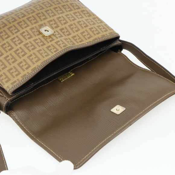 FENDI Zucchino Canvas Shoulder Bag Beige Gold Auth 176651