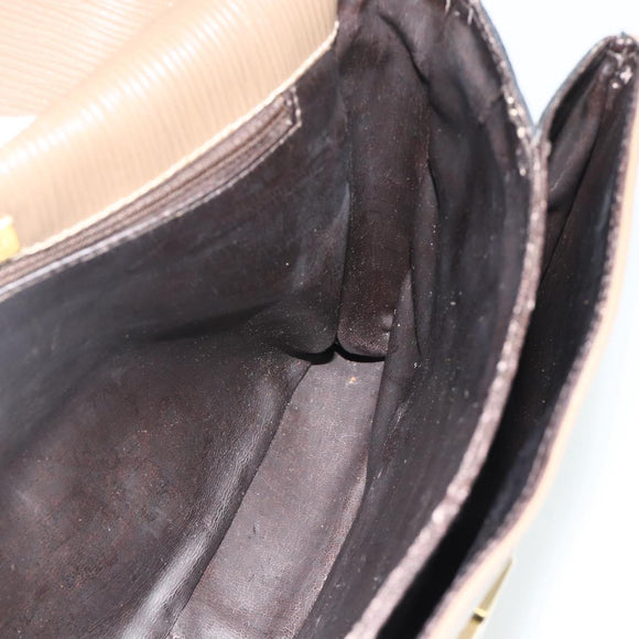FENDI Zucchino Canvas Shoulder Bag Beige Gold Auth 176651