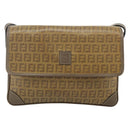 FENDI Zucchino Canvas Shoulder Bag Beige Gold Auth 176651-2