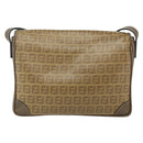 FENDI Zucchino Canvas Shoulder Bag Beige Gold Auth 176651-3