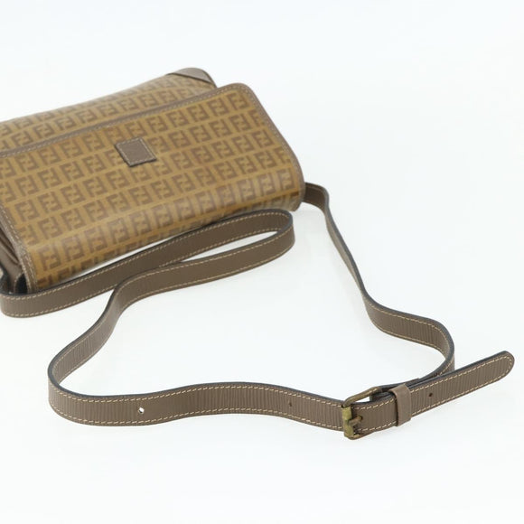 FENDI Zucchino Canvas Shoulder Bag Beige Gold Auth 176651