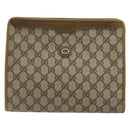 GUCCI GG Supreme Clutch Bag PVC Beige Gold 97 01 036 Auth 176652-2