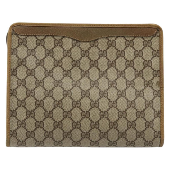 GUCCI GG Supreme Clutch Bag PVC Beige Gold 97 01 036 Auth 176652
