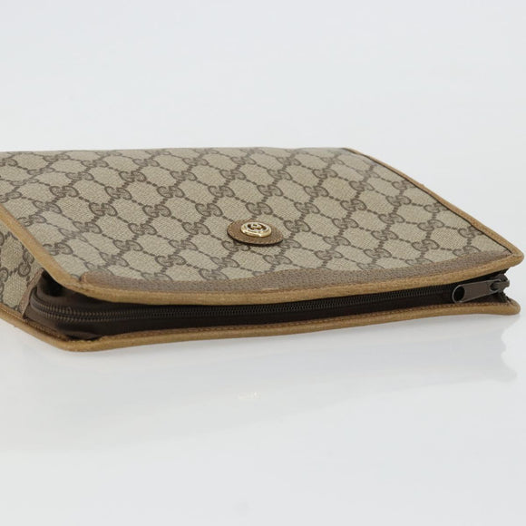 GUCCI GG Supreme Clutch Bag PVC Beige Gold 97 01 036 Auth 176652