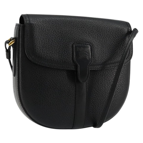 Burberrys Shoulder Bag Leather Black Gold Auth 176661